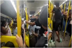 Mulher defeca em ônibus, leva chute e joga fezes em agressor no Rio.Vídeo