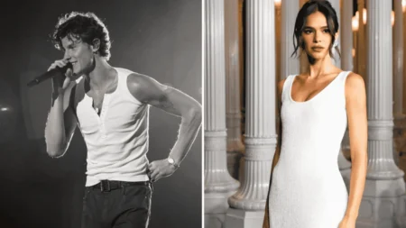 Shawn Mendes e Bruna Marquezine se beijam em banho de mar romântico no Rio hoje